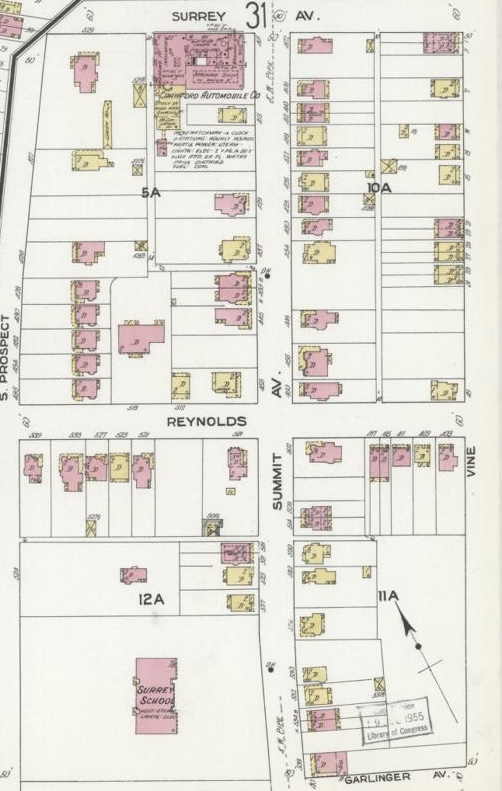 The Surrey Addition in 1910 shown with the original Surrey House Stables now becoming the factory for the Crawford Automobiles