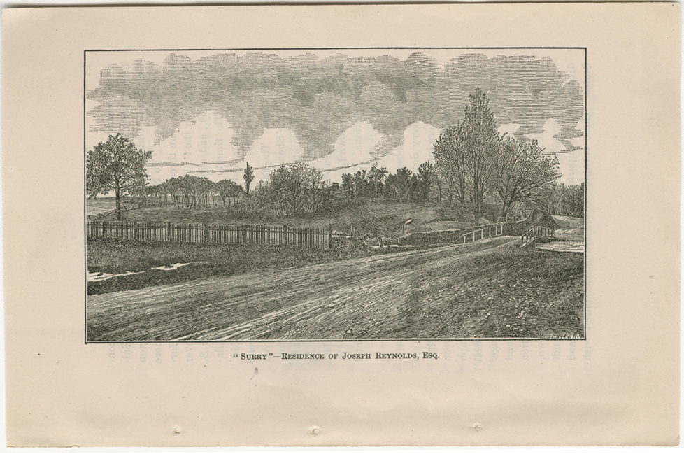 The “Surry”(sp) house shown center of the drawing, built by John Henry’s cousin Joseph Reynolds II, drawing shown in the 1887 book “Hagerstown, Maryland Illustrated” by T. I. C. Williams